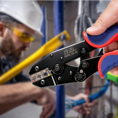 6Pcs Crimping Tool, Ratchet Wire Crimping Tool Set, for Heat Shrink, Insulated Nylon, Ferrule Wire End, Non-Insulated, Open Barrel Terminals, Solar Connectors, with Storage Box