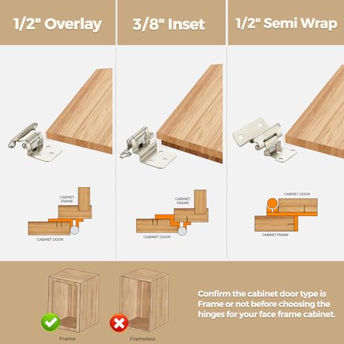 4 Pack 2 Pair Brushed Nickel Cabinet Hinges, 1/2" Overlay Kitchen Hinges - color: Satin Nickel, size: 1/2" Overlay