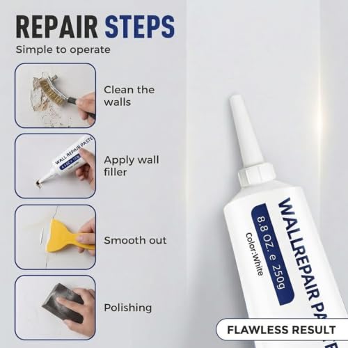 2 Pcs Efficient Drywall Repair Kit with Scraper, Quick-Drying Wall Mending Agent, Multi-Functional Patch Paste for Filling Holes and Cracks, Easy Drywall Repair for Nail Holes and Wall Damage
