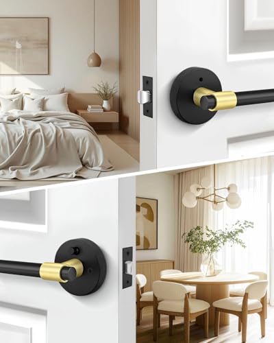 Goldenwarm 6 Pack Black and Gold Interior Door Handles, Privacy Lever Door Handle, Interior Door Lever Pack, Black and Gold Door Handles Interior for Bedroom, Bathroom