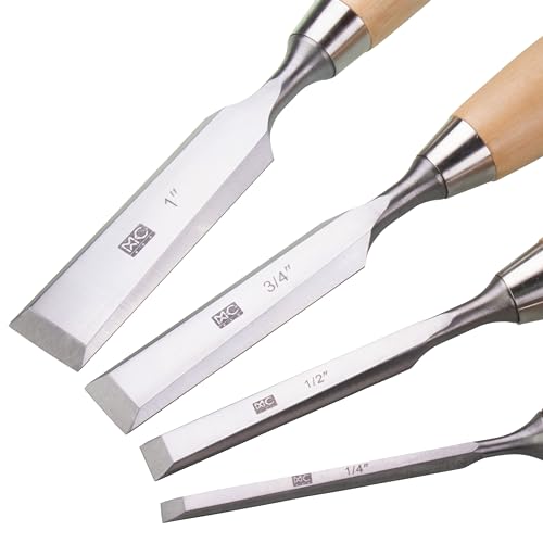 4 Piece Bevel Edge Butt Chisel Set 1/4 inch(6mm), 1/2 inch(12mm), 3/4 inch(20mm), 1 Inch(26mm) with Hornbeam Handles and Stainless Steel Ferrules - size: 4 Piece Butt Chisel