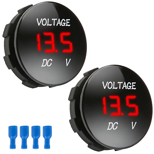 2 PCS DC 12V 24V Volt Meter, Car LED Digital Voltmeter Gauge - color: 2 PCS Red