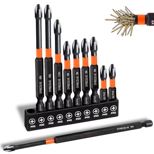 DYRECELVE 10-Piece Phillips Bits #2 Impact, 1-6 Inch Long Screwdriver Bits - color: 1'' to 6'' Ph2 10-pcs
