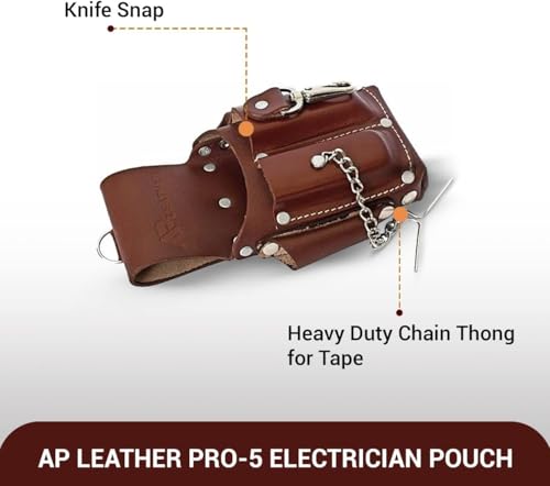 Ap-Leather Pro-5 Electrician Pouch, Leather Tool Pouch, 5 Pocket Pouch with Electrical Tape Holder, Durable Compartments, Tool Pouch with Belt Clip, Dark Brown - color: Maroon