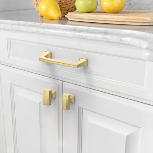 Amerdeco 10 Pack Brushed Gold Cabinet Pulls 3.75 Inch(96mm) Hole Center Cabinet Hardware Kitchen Cabinet Handles for Bathroom Brass Drawer Pulls Dresser Pulls ZH0010 - color: Brushed Gold, size: 3.75"/96MM Hole Center