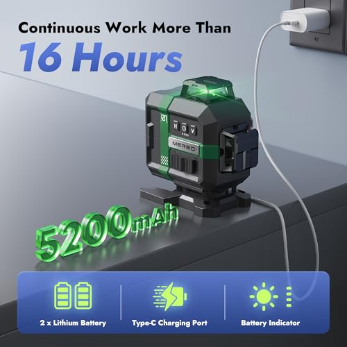 MEREO Laser Level 360 Self Leveling, 4D High Accuracy Green Laser 16 Line