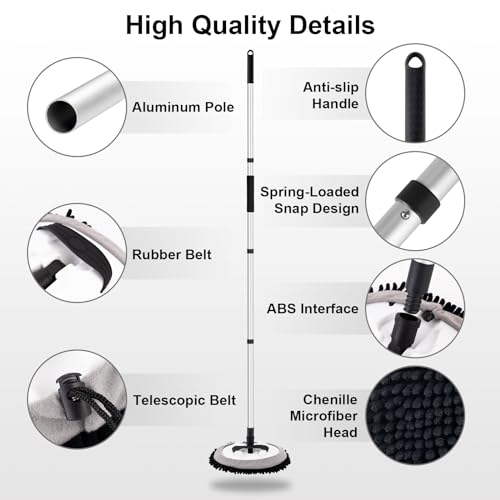 Ordenado 62" Car Wash Brush Kit Mitt Mop Sponge with Long Handle Chenille Microfiber Car Cleaning Brush Kit Supplies Car Washing Mop Kit Car Care Kit of Scratch-Free Replacement Head for Car RV Truck - color: C-black