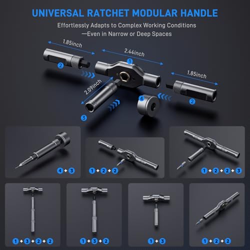 74-in-1 Magnetic Ratchet Screwdriver Set with S2 Steel Bits - color: Black, size: 74PCS