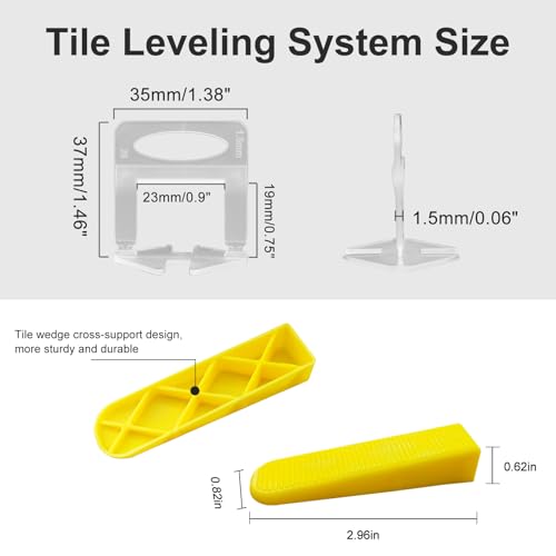 Tile Leveling System with Tile Plier, 1000 Pieces 1/16" Tile Leveler spacers and 210pcs Reusable Tile Wedges for Professional Ceramic Stone Installation - size: 1211pcs 1.5mm Tile Leveling System