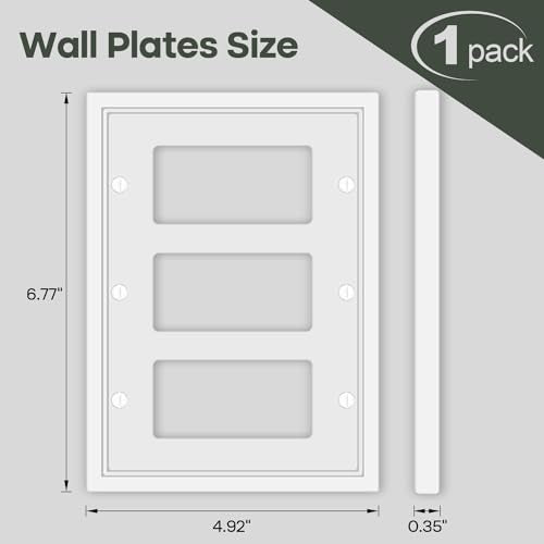 3 Rocker Light Switch Cover Plate, White Classic Decorative - size: 3 Gang Triple Decorator