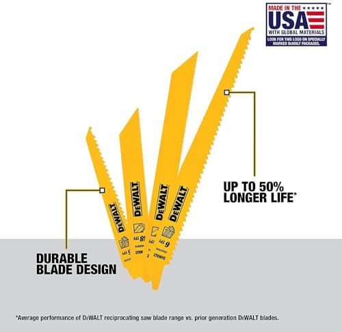 DEWALT Reciprocating Saw Blades, 10 Piece Bi-Metal Combination Set with Case, Various Sizes 6 In to 9 In, Longer Life (DW4898)