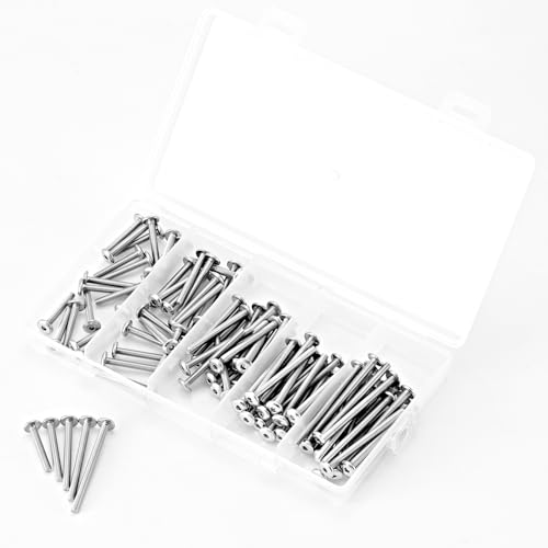M3 x 20mm 25mm 30mm 35mm 40mm Flat Round Head Hex Socket Cap Screws Bolts, Furniture Screws, 304 Stainless Steel, Metric Fully Threaded, Allen Hex Drive, Bright Finish, Assortment Kit 100PCS - size: M3 x 20/25/30/35/40mm (100PCS)