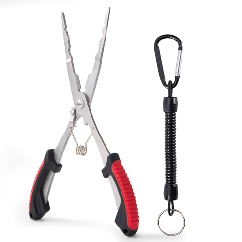 Fishing Pliers - Stainless Steel Needle Nose | Hook Remover & Line Cutter, Non-Slip Handle, For Freshwater & Saltwater