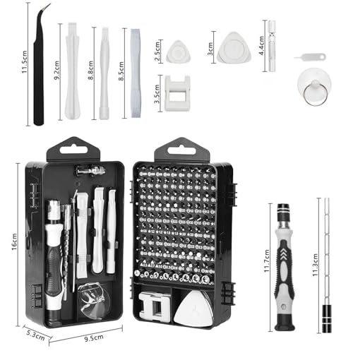 115-in-1 Precision Screwdriver Set for Electronics Cell Phones Watches and Automotive Maintenance - Professional Repair Kit with Magnetic Non-Slip Handle and Tweezers with Flat and Multiple Bits - color: Grey