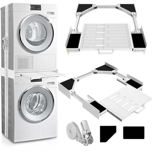 Kiss Core Washer Dryer Stacking Kit - Universal Washer Dryer Stacking Kit | with Pull-Out Sliding Plate - Adjustable 21"-29" Stacking Kit for Washer and Dryer with Ratchet Strap - Space-Saving - style: with Pull-Out Sliding Plate