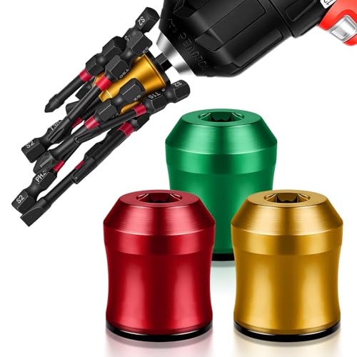 1/4 Inch Universal Screwdriver Bit Holder, 3PCS Magnetic Screw Ring for Drill & Hex Screwdriver, Color-Coded Removable Magnetic Drill Bit Holder with Anti-Slip Grip (Red/Yellow/Green)