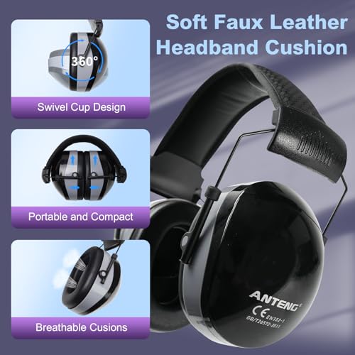 37dB Gun Range Ear Protection, Adjustable Ear Muffs for Noise Reduction, for Shooting, Construction, Mowing - color: Black