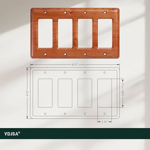 Four Switch Plate Covers Cherry Wood Quad Toggle 4 Light Switch Cover Elegant Design Durable Construction Ideal for Home Office Decor - color: Cherry wood, size: Quad Toggle