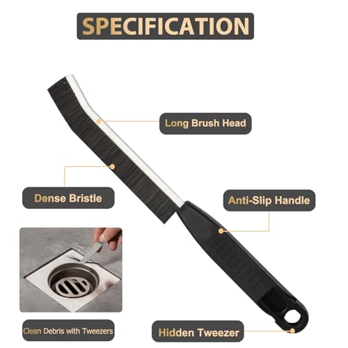 Hard Bristle Crevice Cleaning Brush,Grout Cleaner Brush,Scrub Brushes for Tile Floor,Gap Cleaning Supplies with Clip for Bathtub,Shower,Kitchen,Home Essentials,Gi-ft for Women Men(3PCS Frosted Black)