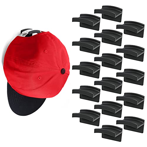 Modern JP Adhesive Hat Hooks for Wall (16-Pack) - Minimalist Hat Rack Design, No Drilling, Strong Hold Hat Hangers - USA Patented, Black - color: Black