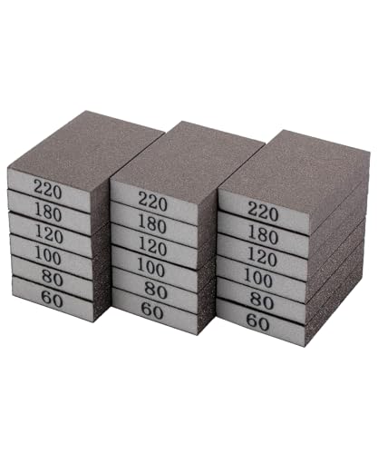Bates- Sanding Sponge, 18 pcs, 60/80/100/120/180/220 Grit Assortment, Washable and Reusable Sanding Block for Wood, Metal, Drywall, Glazing, Sandpaper Blocks for Smooth Finishing - size: 18 Pack, 60/80/100/120/180/220 Grit