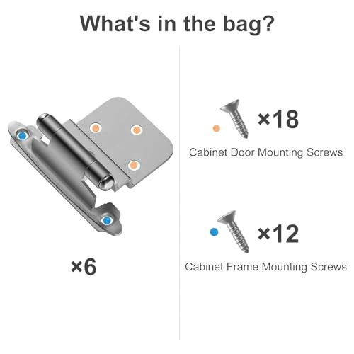 6 Pack 3 Pairs 3/8" Inset Kitchen Cabinet Door Hinges, Semi-Concealed Hinges, Self-Closing Cabinet Hinges with Mount Screws - color: Brushed Nickel