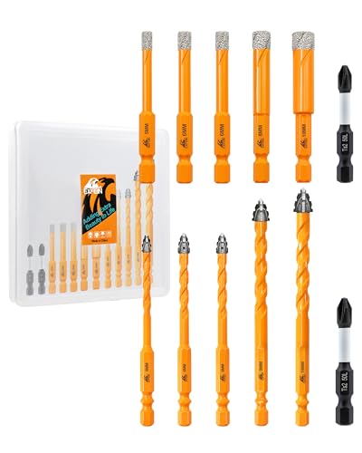 12pcs Diamond Drill Bits Set, Tile & Masonry Drill Bits 3/16" (5mm) to 3/8" (10mm) for Tile Concrete Brick Wood Plastic with 1/4 Inch Quick Change Hex Shank - size: Set 5(12-Pack)