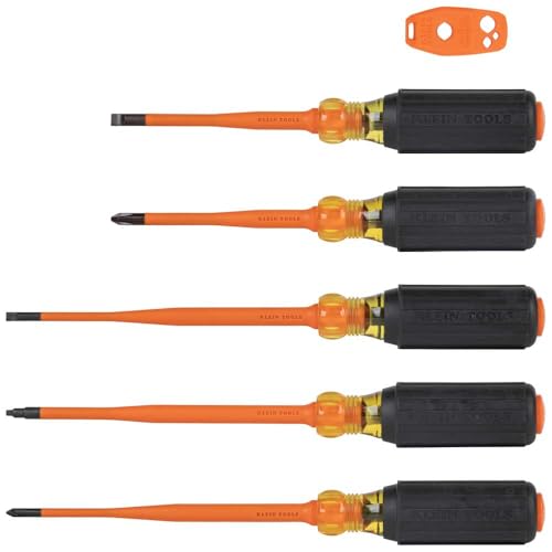 Klein Tools 33736INS Insulated Screwdriver Set, Made in USA, 1000V Slim-Tip Driver with Phillips, Cabinet and Square Bits and a Magnetizer, 6-Piece - style: 6-Piece Set
