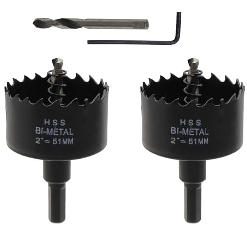 2-inch Hole Saw BI-Metal Hole Saw Drill Hole Cutter for Hard Wood, Thin Metal, Plaster Ceiling, Plastic, Fiberglass- 2pcs - color: black, size: 2 in
