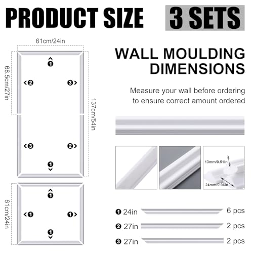 Pangda 3set Peel and Stick Wall Molding Kit 3D Premade, 24x54in - size: 24x54in