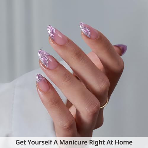 BTArtbox Press on Nails, French Tips, Short Almond Nails, 32Pcs Full Kit - color: A2-Mermaid Tail