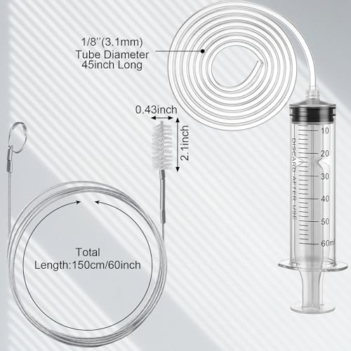 Gisafai 3 Pcs Refrigerator Cleaning Kit with Syringe Compatible with Water Line for 1.5m Flexible Refrigerator Scrub Brush Flexible Feeding Tube Brush for Ice Maker Dispenser (45'' Ice Water Tube) - size: 45'' Ice Water Tube