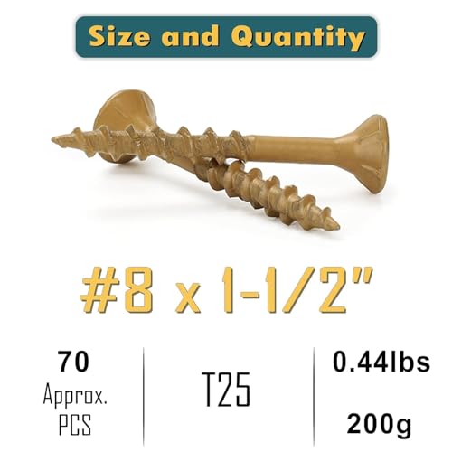 WELLOCKS #8 x 1-1/2 in Tan Deck Screws, 0.44 lbs Trial Size - size: #8×1-1/2", style: Trial size 0.44LBS