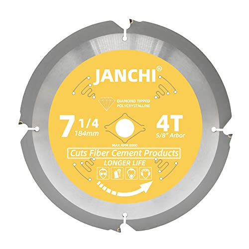Janchi 7-1/4 Inch 4T PCD Tip Hardie Fiber Cement Circular Saw Blade with 5/8-Inch DMK Arbor, Polycrystalline Diamond Tipped Teeth Saw Blade for Laminate Flooring - size: 7-1/4" 4T