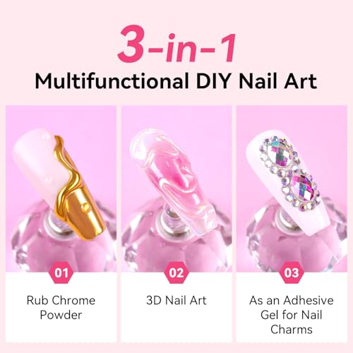 Makartt 15g 3D Nail Gel & Chrome Nail Powder Kit for Sculting and Drawing - color: A05-clear & chrome
