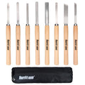 HURRICANE 8pc Wood Lathe Turning Tool Set, Wood Turning Chisel Set for Woodworking. 2 Skew 1 Spear Point 1 Parting 1 Round Nose & 3 Gouge Tools with 1 Canvas Bag Packaging