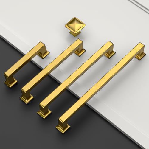 Amerdeco 10 Pack Heavy Duty Solid Zinc Alloy Vibrant Brushed Moderne Brass Cabinet Pulls 3.75" Hole Centers(96mm) Polished Brass Handles Suitable for Kitchen Bathroom Drawers Handles 3818 - color: Vibrant Brushed Moderne Brass, size: 3.75" Hole Center