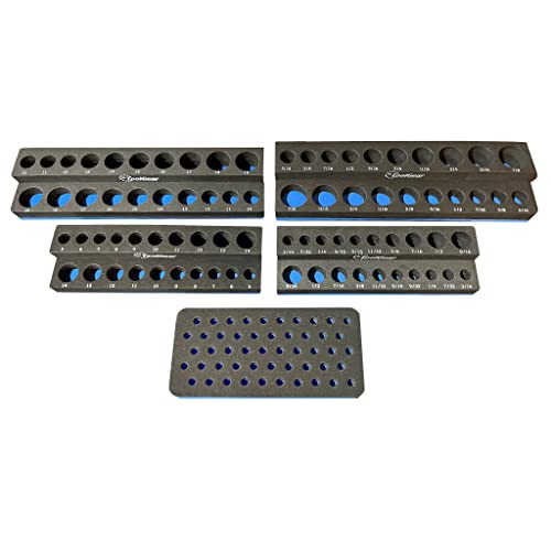 ToolGear Socket & Bit Organizer for Tool Box Drawer – Holds 80 Sockets + 50 Hex Screwdriver Bits, 1/4" & 3/8" Drive, Metric & SAE, Deep & Standard, Easy-Read Size Labels – Garage & Shop Storage Tray