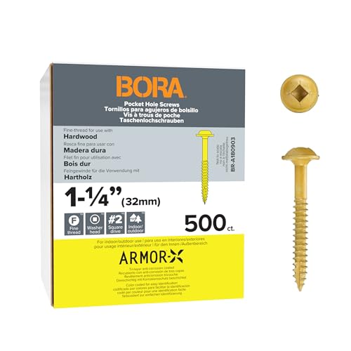 Bora Pocket Hole Screws 1-1/4 in Fine Thread 500 Pack - size: 1-1/4 inch (500 Piece), style: Fine Thread