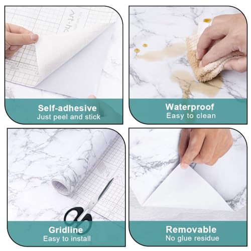 Arthome White Marble Contact Paper - Peel and Stick Wallpaper - Self-Adhesive & Removable Wall Paper for Furniture Desk, Kitchen Countertop, Cabinet, Shelf Liner, Wallcovering, (35.4"x120") - color: White Marble, size: 35.4" x 120"