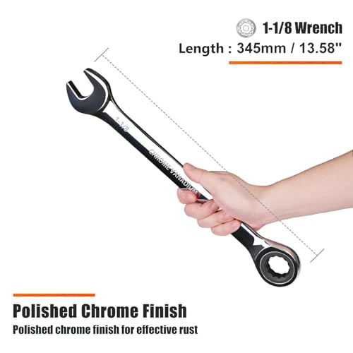 Egofine 1-1/8 inch Ratcheting Combination Wrench SAE, Industrial Grade Gear Spanner with 12-Point Design, 72-Tooth Ratchet, Chrome Vanadium Steel - size: 1-1/8"