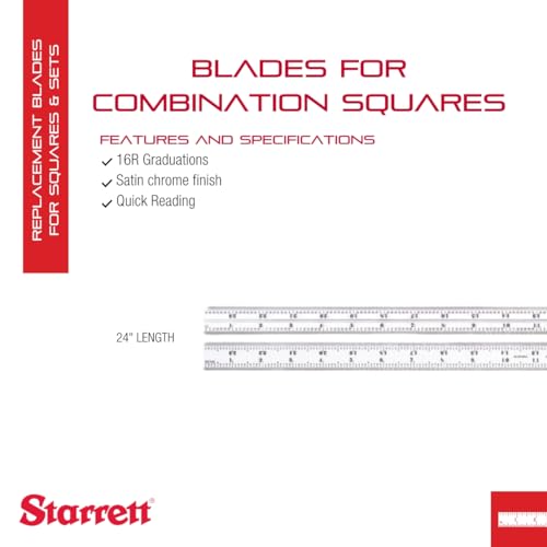 Starrett Blade Only for Combination Squares, Sets & Bevel Protractors, 24"L - size: 24", style: 16R Graduation