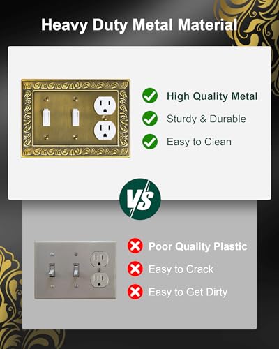2-Pack Paisley Metal Combo Double Toggle/Single Duplex Outlet Cover - style: 2 Toggle/1 Duplex 2PK