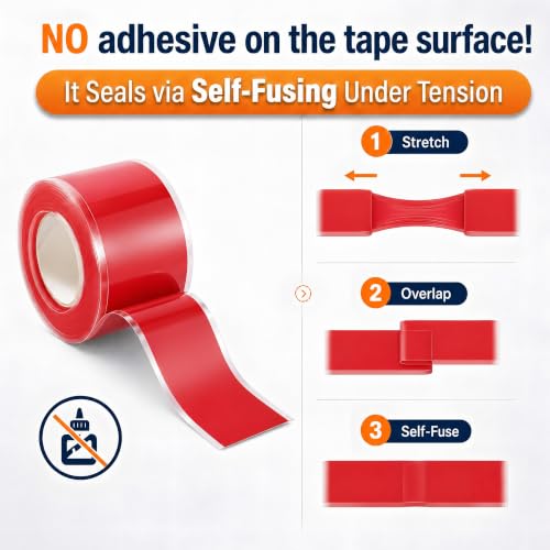 Red Electrical Tape 1 in x 10 ft Self-Fusing Silicone Rubber 2 Roll - color: Red
