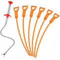 Drain Clog Remover Snake Tool for Hair and Debris, Unclog Toilet, Sink, Shower, Bathtub, Sewer - color: Orange 6+1
