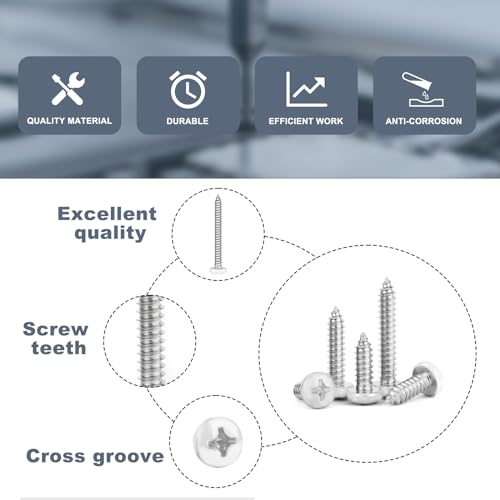 QISHENG 110 PCS #6 White Painted Phillips Pan Head Wood Screws Assortment Set, Stainless Steel 304 Fastener Kit for Cabinetry & Woodworking - size: #6 Set
