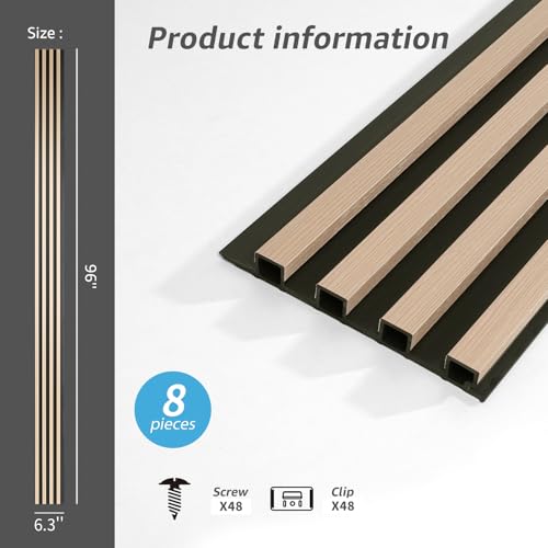 Art3d 96 x 6 Inch WPC 3D Fluted Wood Textured Slat Wall Panels, 8-Pack, Oak - color: WPC Oak, size: 96*6