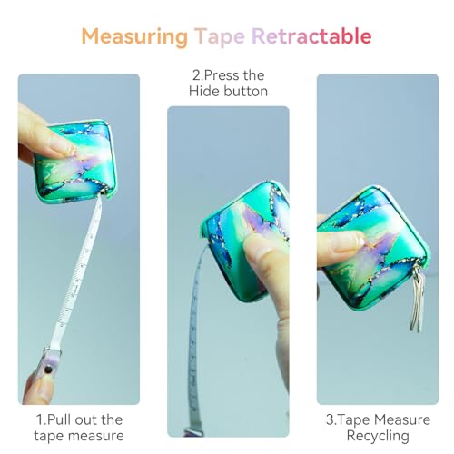 Mini Retractable Soft Tape Measure for Sewing, Fabric, Body Measurements - Emerald Green+Ice Blue - color: Emerald Green+Ice blue