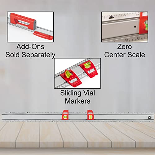 Kapro - 314 Set & Match Ruler - Layout and Marking Tool - Sliding Vials with ⅛ English Gradations - Includes Two Slide & Lock Vials, Zero-Center Scale, and Anti-Slip Feature - Aluminium - 36 Inch - size: 36-Inch, style: Set & Match Ruler