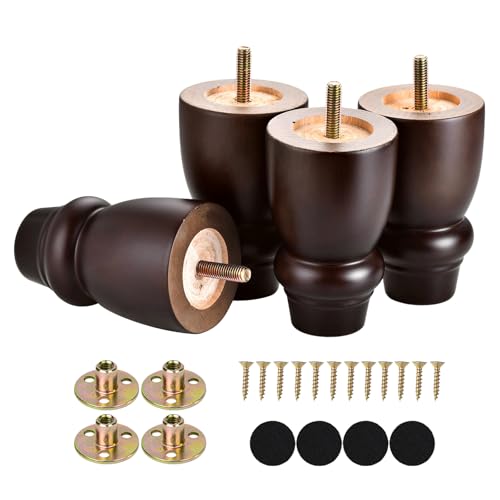 Maricome 4 Inch Wooden Bun Feet Furniture Legs Set of 4 Mid Century Turned - color: 4 Inch Espresso